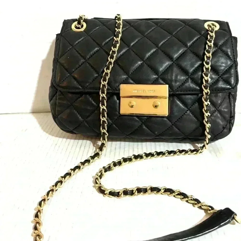 Michael Kors black quilted leather crossbody handbag